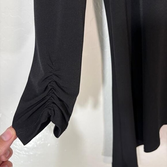 Clara Sunwoo Shirt Womens Large Black Tunic Sharkbite Ruched Sleeve Made USA - Picture 5 of 8